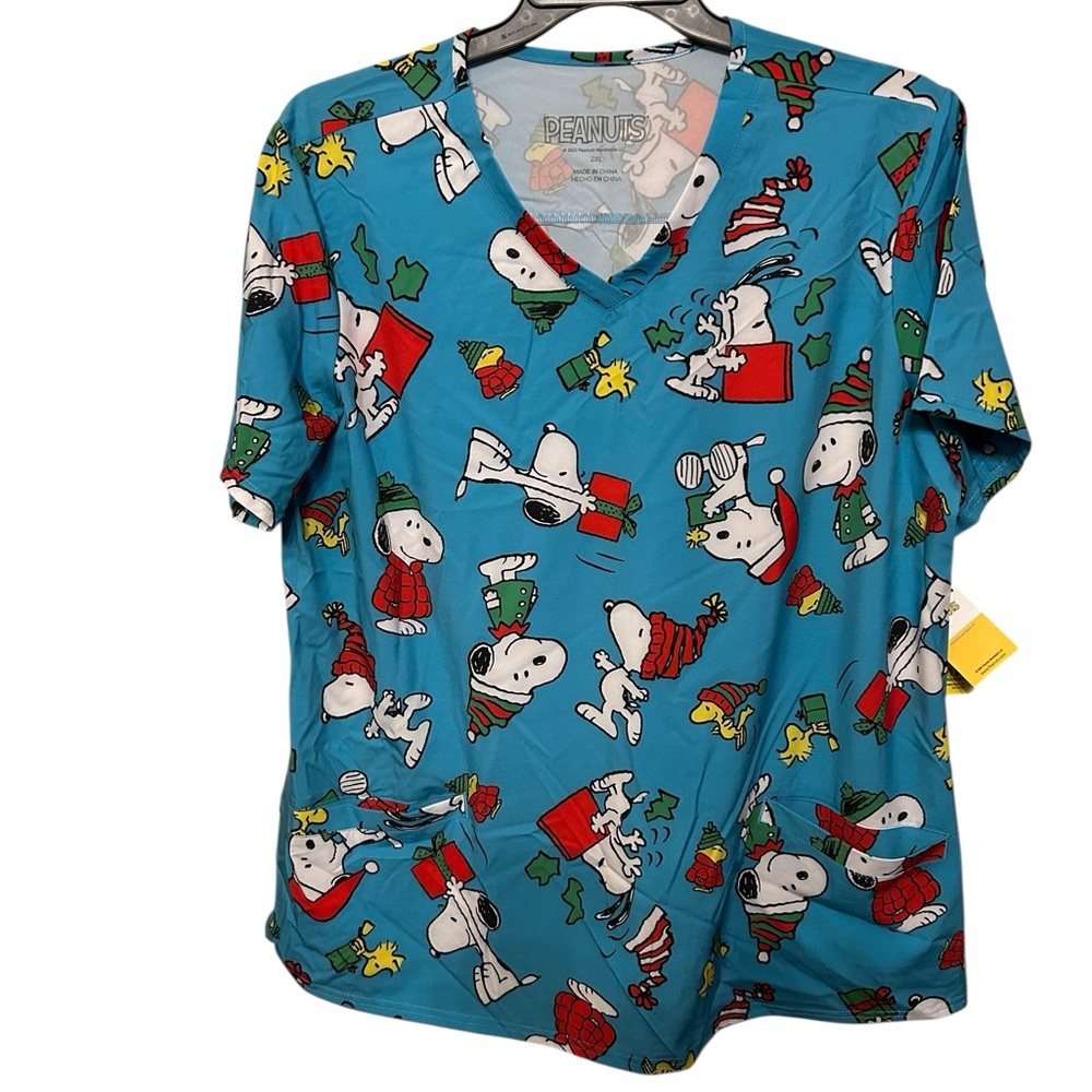 Peanuts Blue Snoopy Graphic Top Scrub sz 2xl 24” ptp